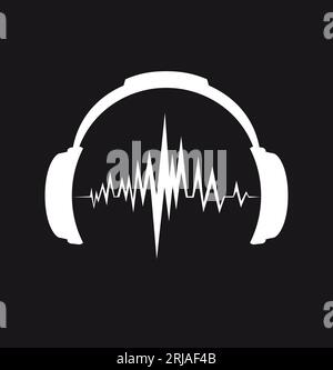Kopfhörer-Symbol mit Klangwellen-Beats. Vektorgrafik flach. Stock Vektor