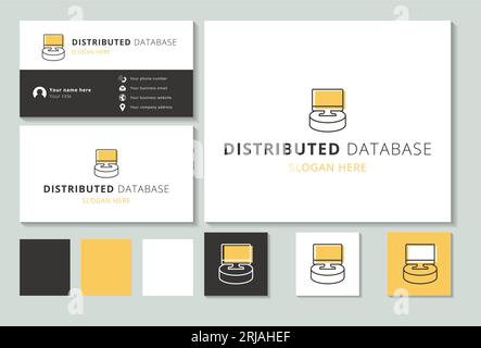 Design mit verteilten Datenbanklogos und editierbarem Slogan. Markenbuch und Visitenkartenvorlage. Stock Vektor