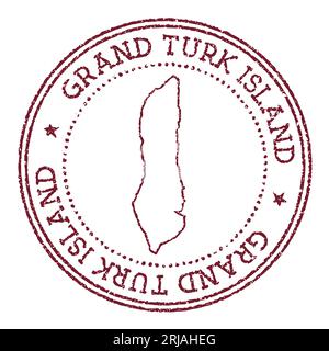 Grand Turk Island rundes Gummistempel mit Inselkarte. Vintage-roter Passstempel mit kreisförmigem Text und Sternen, Vektorillustration. Stock Vektor
