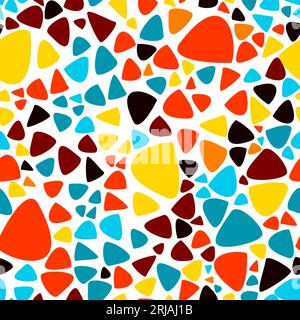 Nahtloses Muster aus farbigen Dreiecken. Vektorillustration. Trendige helle Symbole und minimalistische Formtextur, Geometrie-Collage. Stock Vektor