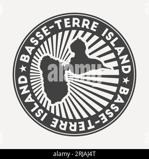 Rundes Basse-Terre Island-Logo. Vintage-Reiseplakette mit kreisförmigem Namen und Karte, Vektorillustration. Kann als Insignia, Logotyp, Label, sti verwendet werden Stock Vektor