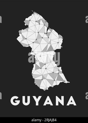 Guyana - Karte des Kommunikationsnetzwerks des Landes. Guyana trendiges geometrisches Design auf dunklem Hintergrund. Technologie, Internet, Netzwerk, Telekommunikation Stock Vektor