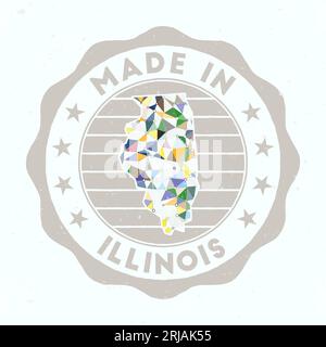 Hergestellt In Illinois. Runder Stempel des US-Bundesstaates. Dichtung von Illinois mit Randform. Vintage-Abzeichen mit kreisförmigem Text und Sternen. Vektorabbildung. Stock Vektor