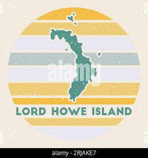 Lord Howe Island Logo. Schild mit Karte und farbigen Streifen, Vektorillustration. Kann als Abzeichen, Logo, Etikett, Aufkleber oder Emblem des L verwendet werden Stock Vektor