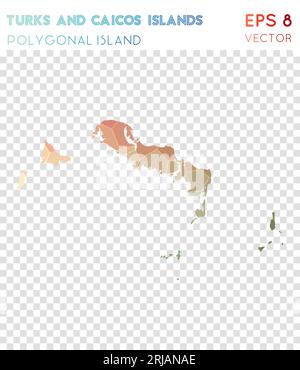 Polygonale Karte der Turks- und Caicosinseln, Insel im Mosaikstil. Edler, flacher Poly-Stil, modernes Design. Stock Vektor