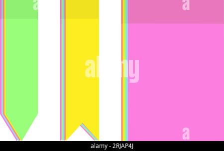 Set mit 3 bunten Büronotizpapieraufklebern in verschiedenen Formen in trendigen, hellen Farben auf transparentem Hintergrund. Farbige Post-Vorlagen in Gelb, Pink und Grün. Zeiger. Isolieren. Vektor. EPS Stock Vektor