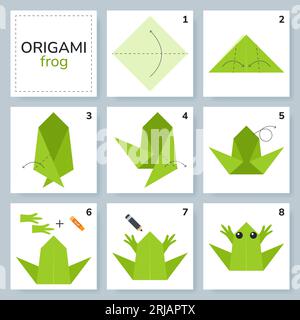 Origami-Tutorial für Kinder. Origami süßer Frosch. Stock Vektor