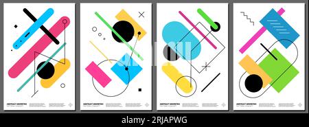 Abstraktes Poster-Set für Brutalismus. Memphis Banner mit geometrischen Formen. Moderner brutalistischer Stil minimalistischer Grafikdruck. Brutales, trendiges y2k-Plakatlayout. Vintage postmoderne Anti-Design-Kunstcover Stock Vektor