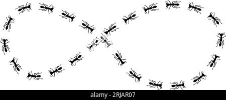 ANT Silhouetten zeigen eine Trailillustration in Form eines Infinity-Zeichens. Stock Vektor