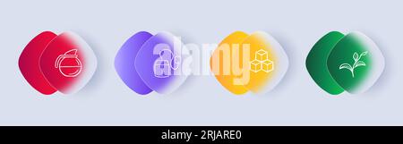 Symbol für Zuckerlinie. Tee, Wasserkocher, Kaffee, Latte, Tasse, Zuckerrohr, Eis, Trinken. Glassmorphismus-Stil. Symbol für Vektorlinie für Business Stock Vektor