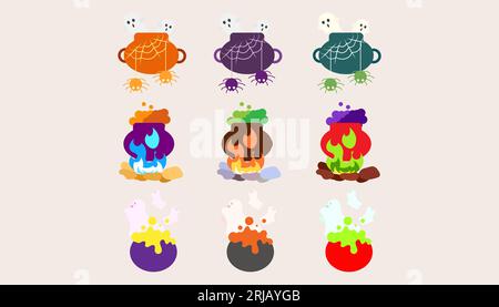 Sammlung Hexenkessel mit Blasen an halloween.set Hexenkessel halloween. Stock Vektor