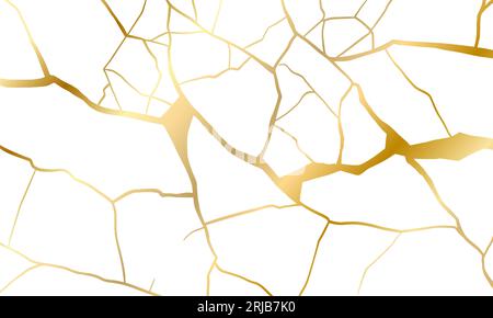 Gold Kintsugi Reparatur Risse Hintergrund Textur Vektor Illustration isoliert auf weißem Hintergrund. Stock Vektor