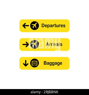 Gruppe von Flughafensymbolen. Visuelle Informationszeiger zur Orientierung in einem großen Bereich. Flacher Stil Stock Vektor