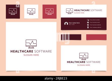 Logo-Design für Healthcare-Software mit editierbarem Slogan. Markenbuch und Visitenkartenvorlage. Stock Vektor