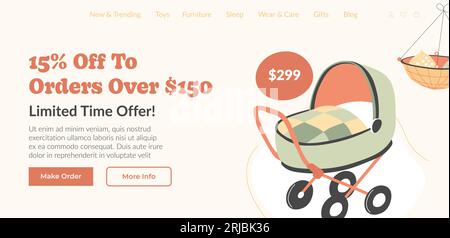 Bestellen Sie Kinderwagen auf der Website und erhalten Sie Rabatte Stock Vektor