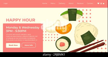 Happy Hour im Restaurant oder Café, Sushi-Menü Stock Vektor