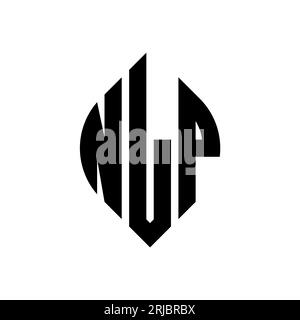 NLP-Logodesign mit kreisförmigem Buchstaben und Ellipsenform. NLP-Ellipsenbuchstaben im typografischen Stil. Die drei Initialen bilden ein kreisförmiges Logo. NLP-CI Stock Vektor