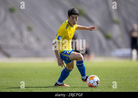 Broendby, Dänemark. August 2023. Yuito Suzuki (28) von Broendby IF bei einem Testspiel zwischen Broendby IF und FC Nordsjaelland in Bane 1 in Broendby. (Foto: Gonzales Photo - Teis Markfoged). Stockfoto