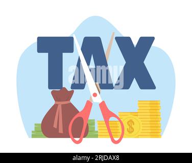 Konzept der Steuersenkung und der Senkung der Zahlungen. Unternehmensfinanzierung, niedrigere Steuerrechnung. Reduktionsstrategie, Regierungspolitik in der Wirtschaftskrise. Webdesign Stock Vektor