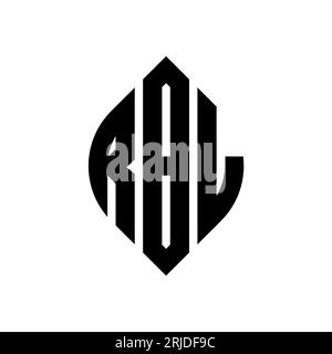 RBL kreisförmiges Logo mit Kreis- und Ellipsenform. RBL-Ellipsenbuchstaben im typografischen Stil. Die drei Initialen bilden ein kreisförmiges Logo. RBL CI Stock Vektor