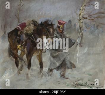 Uhlan Leading a Horse 1927 von Wojciech Kossak Stockfoto