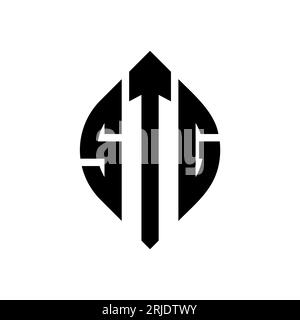 STG-Logo mit kreisförmigem Buchstaben, Kreis- und Ellipsenform. STG-Ellipsenbuchstaben im typografischen Stil. Die drei Initialen bilden ein kreisförmiges Logo. STG-CI Stock Vektor
