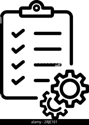 Liniensymbol der Checklisten-Tafel mit Zahnradsymbol als Symbol für den technischen Support Stock Vektor