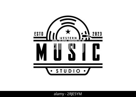 Vinyl Music Record Studio Logo, Vintage Retro Music Studio Mit Vinyl Disk Stock Vektor