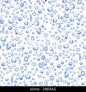 Nahtloses Wasserfarbenmuster mit Wasserblasen. Illustration für Umhüllung, Tapete, Stoff, Textil Stockfoto