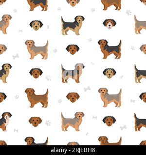 Nahtloses Borkie-Muster. Beagle Yorkshire Terrier Mix. Verschiedene Lackfarben. Vektorillustration Stock Vektor