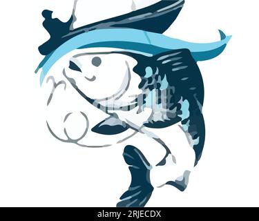 Ein grün-weißer Fischaufkleber für T-Shirt Design und andere Stock Vektor