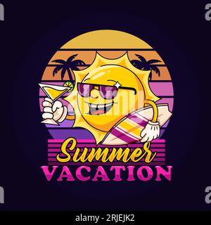 Sommerurlaub, entspannendes Sonnenmaskottchen. Perfekt für Logos, Maskottchen, T-Shirts, Aufkleber und Poster Stock Vektor