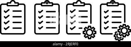 Satz von linearen Symbolen der Checkliste als technischer Support oder Vertragskonzept Stock Vektor