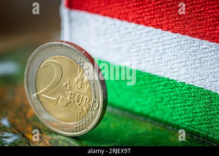 Ungarns Beitritt zur Eurozone, Konzept, Geschäft und einheitliche europäische Währung, Ersetzung des ungarischen Forint durch den Euro Stockfoto