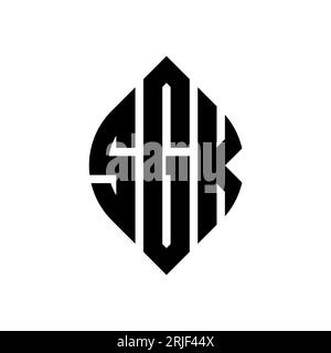 SGK kreisförmiges Logo mit Kreis- und Ellipsenform. SGK-Ellipsenbuchstaben im typografischen Stil. Die drei Initialen bilden ein kreisförmiges Logo. SGK CI Stock Vektor