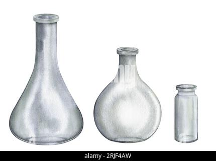 Glasgefäß, Vase. Wasserfarbener, handgezeichneter Clipart, isoliert auf weißem Hintergrund. Umweltfreundliche Küche. Kein Kunststoffkonzept Stockfoto