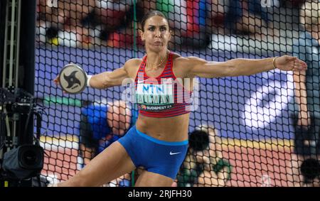 Budapest, Ungarn. August 2023. Athletics: World Championship, Discus Throw, Women, Final, im National Athletics Center. Valarie Allman (USA) in Aktion. Quelle: Sven Hoppe/dpa/Alamy Live News Stockfoto