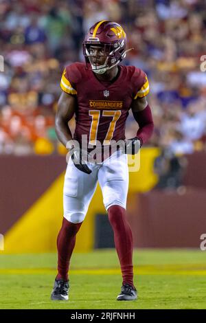 Landover, MD, USA - 21. August 2023: Terry McLaurin (17) von den Washington Commanders spielt während des Vorbereitungsspiels zwischen Baltimore Ravens und den Washington Commanders in Landover, MD. Fotograf: Cory Royster Stockfoto
