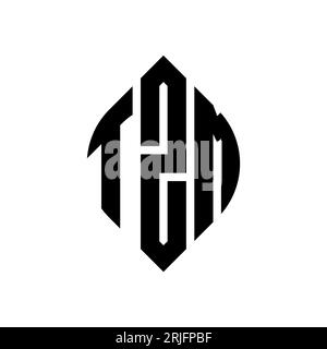 TZM kreisförmiges Logo mit Kreis- und Ellipsenform. TZM-Ellipsenbuchstaben im typografischen Stil. Die drei Initialen bilden ein kreisförmiges Logo. TZM CI Stock Vektor