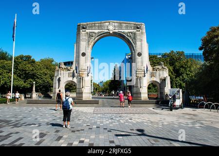 Christchurch's Bridge of Remembrance ist eine Gedenkstätte für diejenigen, die im „Großen Krieg“ auf Südinsel, Neuseeland, gekämpft haben Stockfoto