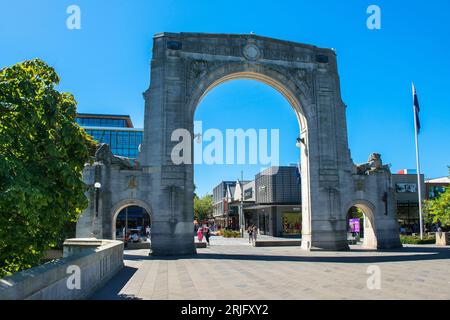 Christchurch's Bridge of Remembrance ist eine Gedenkstätte für diejenigen, die im „Großen Krieg“ auf Südinsel, Neuseeland, gekämpft haben Stockfoto