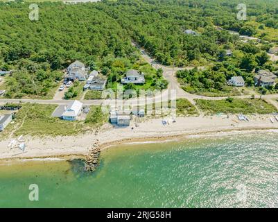 Luftaufnahme der Landstraße und Umgebung, Amagansett, ny Stockfoto