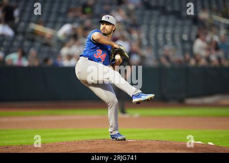 19. August 2023: Alec Gamboa (34) wirft ein Pitch mit Oklahoma City Dodgers und Salt Lake Bees im Smiths Field in Salt Lake UT. David Seelig/Cal Sport Medi Stockfoto