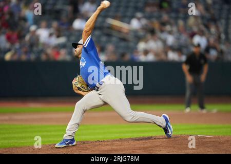 19. August 2023: Alec Gamboa (34) wirft ein Pitch mit Oklahoma City Dodgers und Salt Lake Bees im Smiths Field in Salt Lake UT. David Seelig/Cal Sport Medi Stockfoto