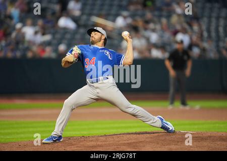 19. August 2023: Alec Gamboa (34) wirft ein Pitch mit Oklahoma City Dodgers und Salt Lake Bees im Smiths Field in Salt Lake UT. David Seelig/Cal Sport Medi Stockfoto