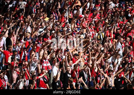 Fans von Lille während des Ligue-1-Fußballspiels der französischen Meisterschaft zwischen LOSC Lille und dem FC Nantes am 20. August 2023 im Pierre Mauroy Stadion in Villeneuve-d'Ascq bei Lille, Frankreich - Foto Matthieu Mirville/DPPI Stockfoto