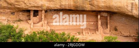 Dance Plaza at Fire Temple in Nische in Chapin Mesa, Blick von Mesa Top Loop, Mesa Verde National Park, Colorado, USA Stockfoto