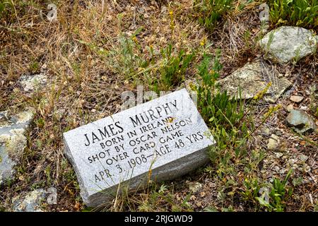Die alten Grabsteine auf dem Silverton Hillside Cemetery bieten kurze Epitaphien über geliebte Menschen. Silverton, Colorado, USA. Stockfoto