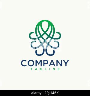 Abstrakte Kontur Octopus Vektor Logo Design Vorlage. Vektorillustration Stock Vektor