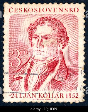 Ján Kollár (1793-1852). Briefmarke, ausgestellt in der Tschechoslowakei 1952. Ján Kollár (Ungarisch Kollár János) war ein slowakischer Schriftsteller (hauptsächlich Dichter), Archäologe, Wissenschaftler, lutherischer Pastor, Politiker, und der Hauptideologe des Pan-Slavismus. Stockfoto